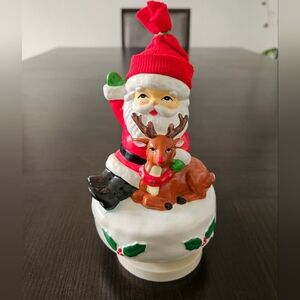 Vintage Gorham Rotating Christmas Music Box Santa & Rudolph Figurine